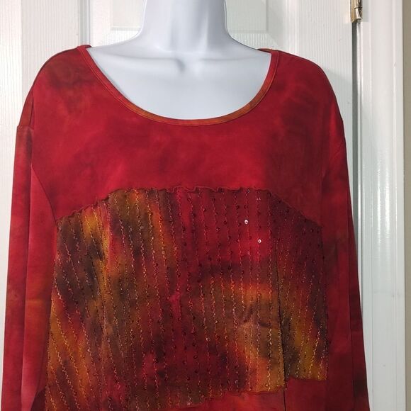 Avenue Stretch  super soft sequin red  brown tan gold  top blouse  Sz 22/24 - Picture 3 of 5